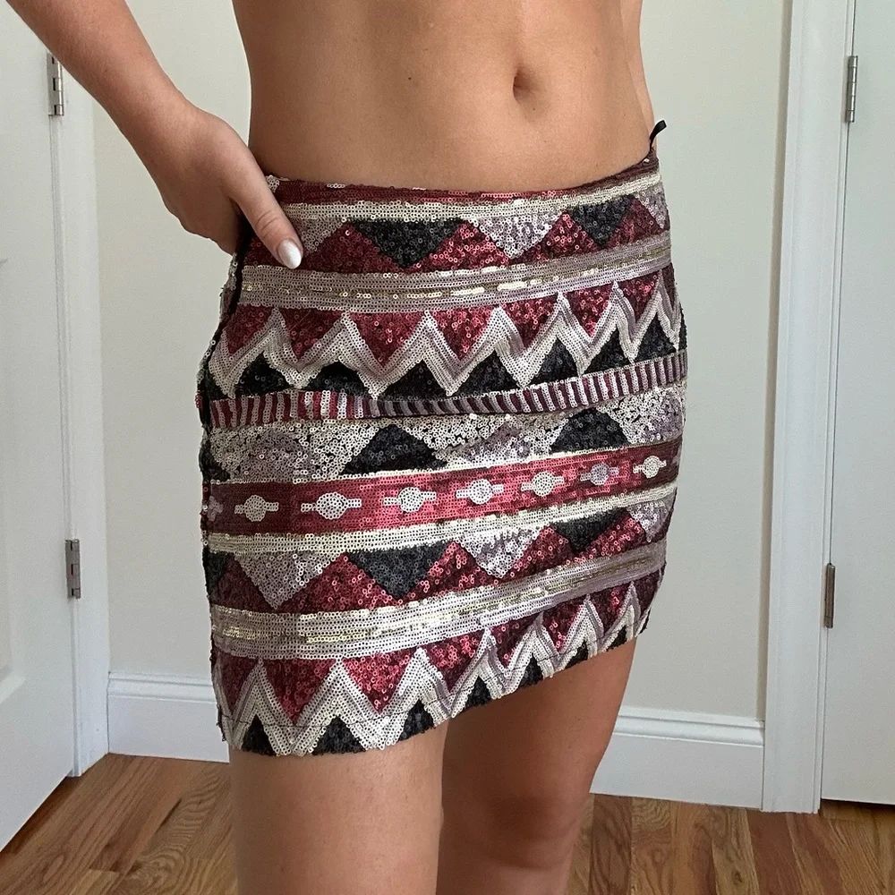 Sequined Aztec Patter Mini Skirt